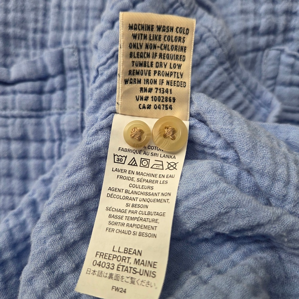 LL Bean Womens XL Petite Light Blue Gauze Cotton Button Down 100% Cotton Shirt - Picture 6 of 12